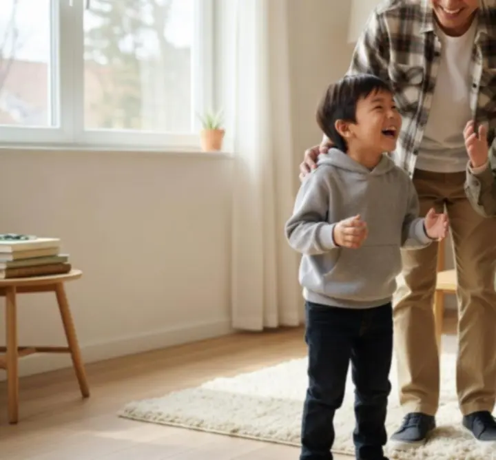 Gezin met kinderen in comfortabele, gecoördineerde outfits